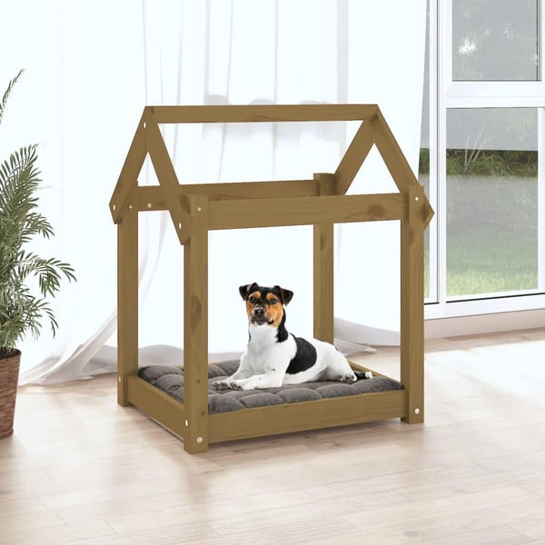 vidaXL hundeseng 61x50x70 cm massivt fyrretræ gyldenbrun