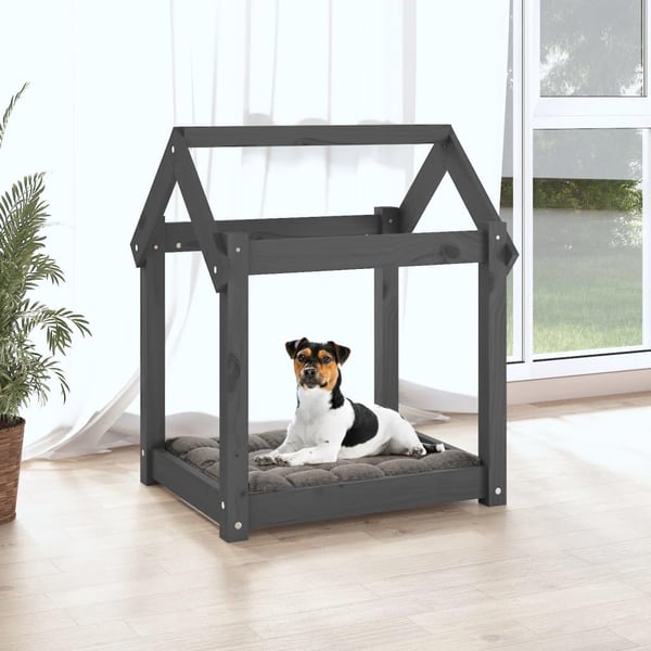 vidaXL hundeseng 61x50x70 cm massivt fyrretræ grå
