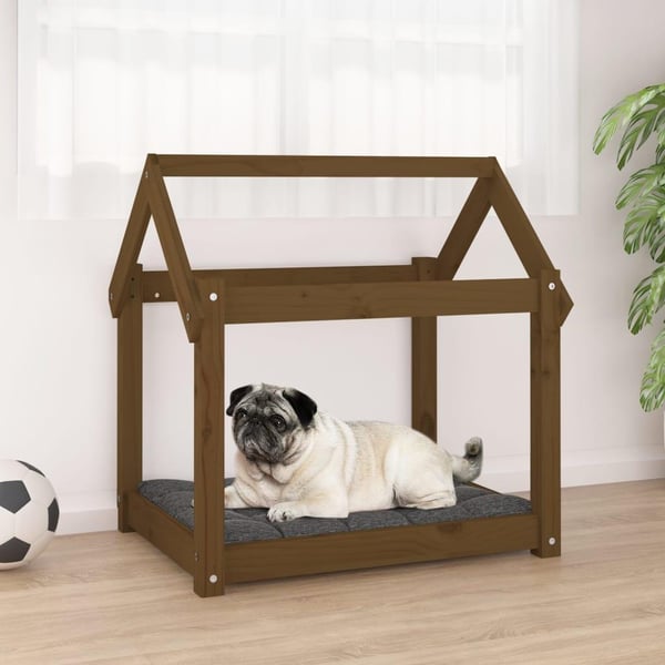 vidaXL hundeseng 71x55x70 cm massivt fyrretræ gyldenbrun