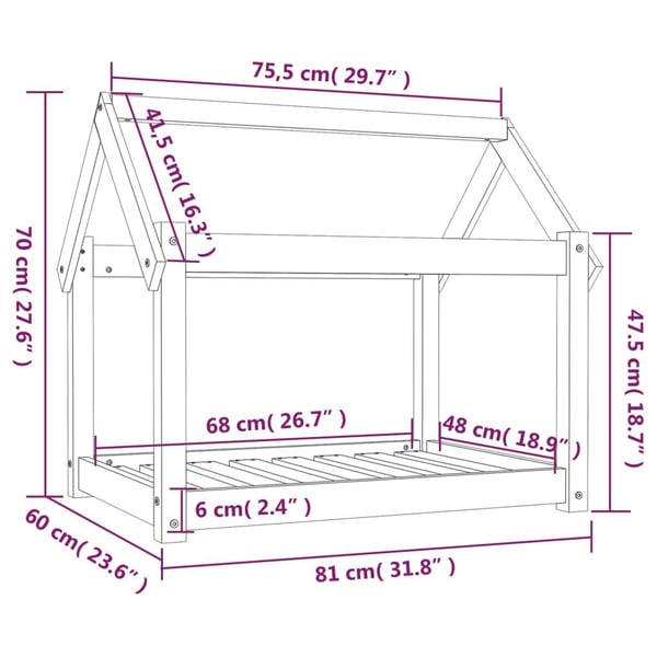 vidaXL hundeseng 81x60x70 cm massivt fyrretræ grå