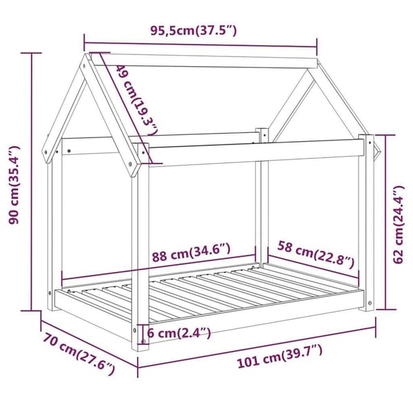 vidaXL hundeseng 101x70x90 cm massivt fyrretræ sort