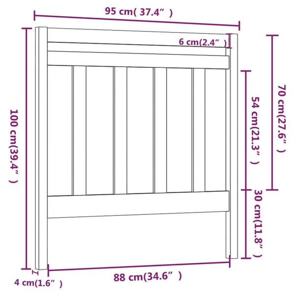 vidaXL Sengegavl honningbrun 95x4x100 cm heltre furu
