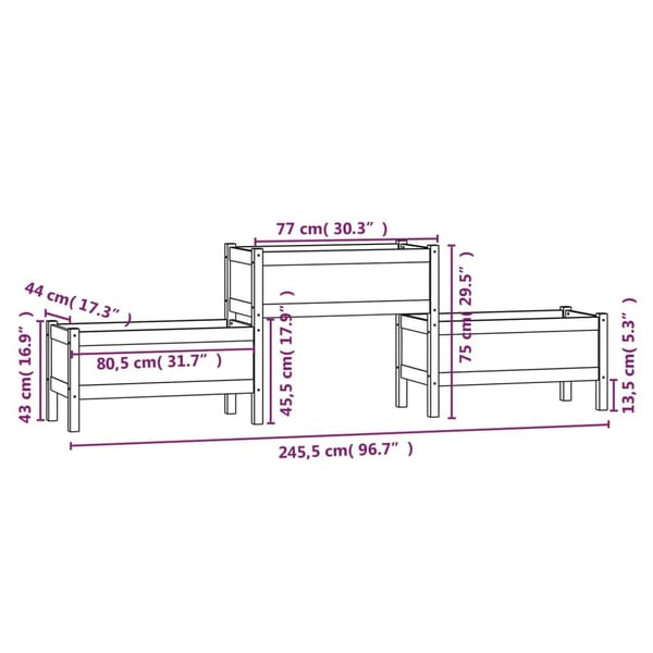 vidaXL plantekasse 245,5x44x75 cm massivt fyrretræ hvid