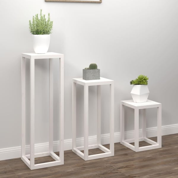 vidaXL Plantestativer 3 stk hvit heltre furu