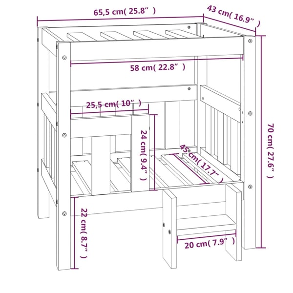 vidaXL Hundeseng hvit 65,5x43x70 cm heltre furu