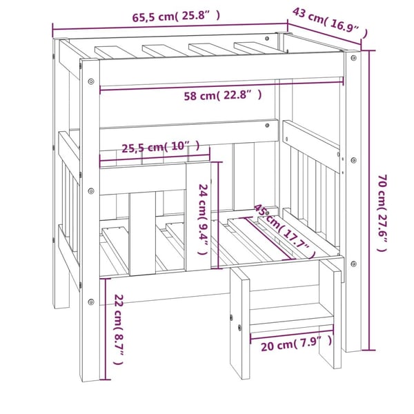 vidaXL hundeseng 65,5x43x70 cm massivt fyrretræ sort