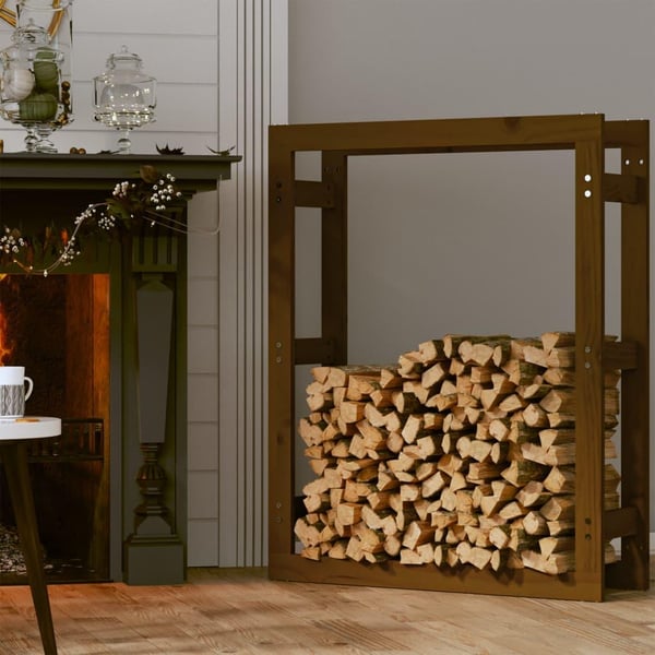 vidaXL brændestativ 80x25x100 cm massivt fyrretræ gyldenbrun