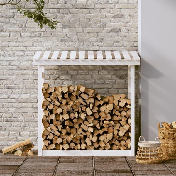 vidaXL Vedstativ hvit 108x64,5x110 cm heltre furu