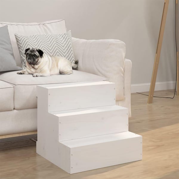 vidaXL Kjæledyrstrapp hvit 40x37,5x35 cm heltre furu