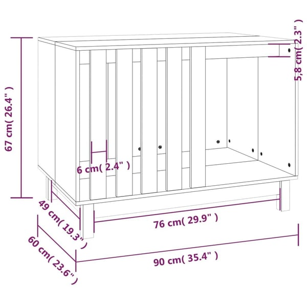 vidaXL Hundehus 90x60x67 cm heltre furu