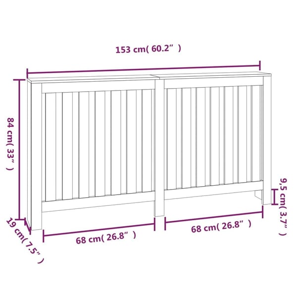 vidaXL Radiatordeksel hvit 153x19x84 cm heltre furu