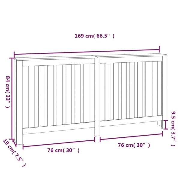 vidaXL Radiatordeksel 169x19x84 cm heltre furu