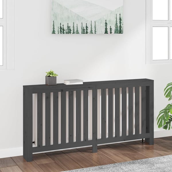 vidaXL Radiatordeksel grå 169x19x84 cm heltre furu