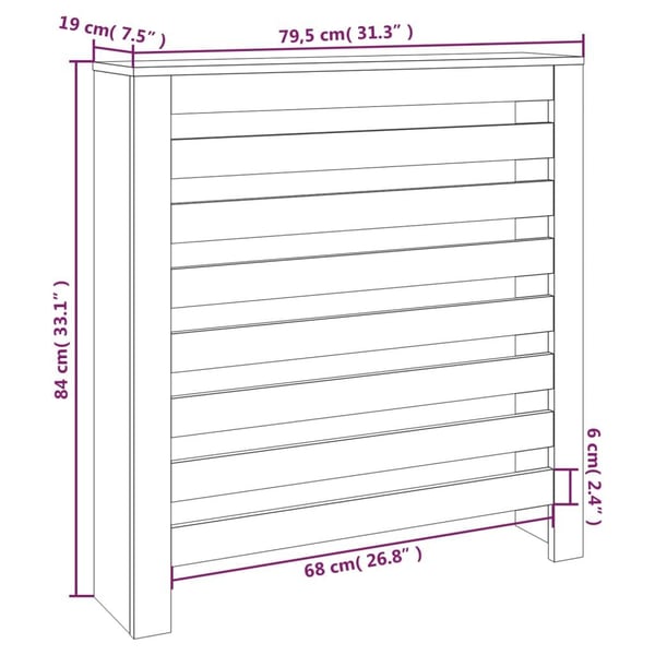 vidaXL Radiatordeksel hvit 79,5x19x84 cm heltre furu