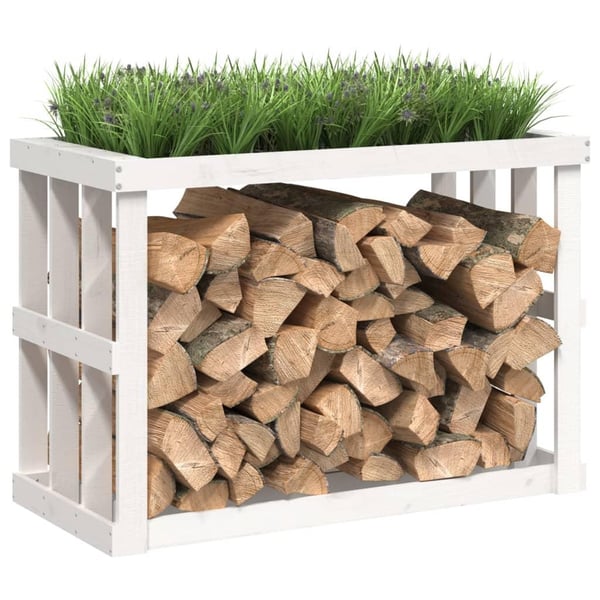 vidaXL Utendørs vedstativ hvit 108x52x74 cm heltre furu