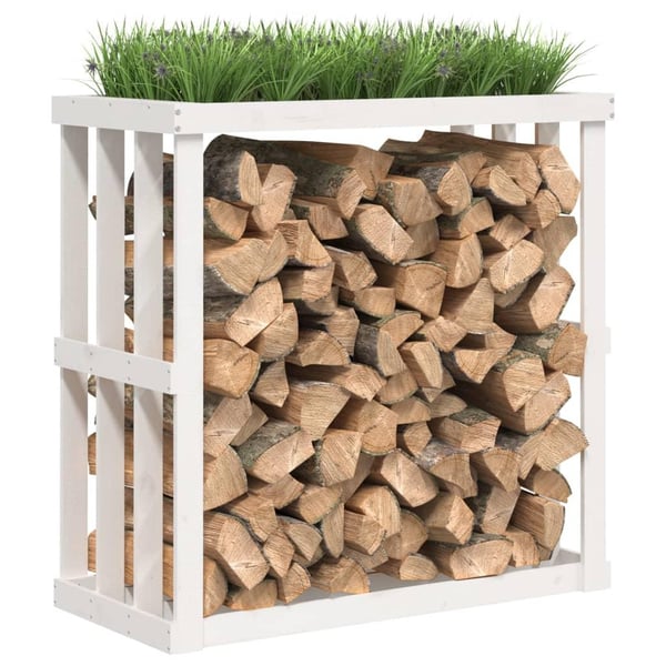 vidaXL Utendørs vedstativ hvit 108x52x106 cm heltre furu