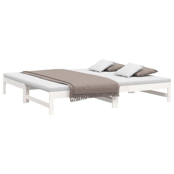 vidaXL Uttrekkbar dagseng hvit 2x(100x200) cm heltre furu