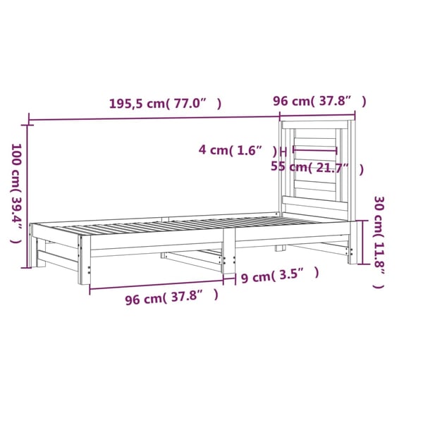 vidaXL Uttrekkbar dagseng 2x(90x190) cm heltre furu