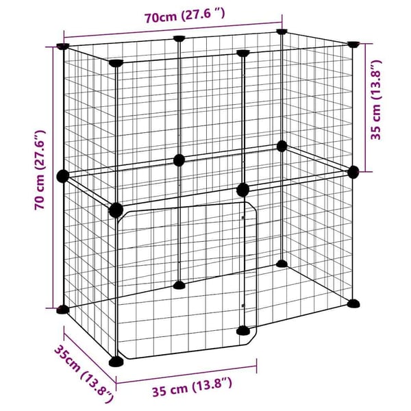 vidaXL Dyrebur 12 paneler med dør svart 35x35 cm stål