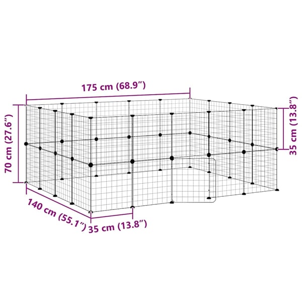 vidaXL Dyrebur 36 paneler med dør svart 35x35 cm stål