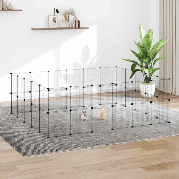 vidaXL Dyrebur 44 paneler med dør svart 35x35 cm stål