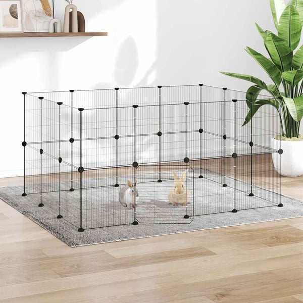vidaXL Dyrebur 28 paneler med dør svart 35x35 cm stål