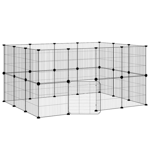 vidaXL 28-panels kæledyrsindhegning med låge 35x35 cm stål sort