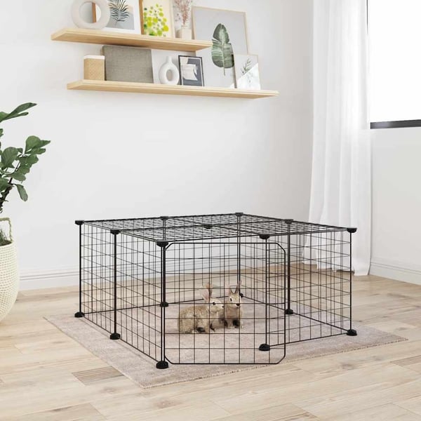 vidaXL Dyrebur 12 paneler med dør svart 35x35 cm stål