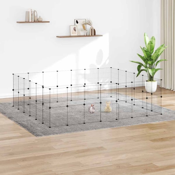 vidaXL Dyrebur 52 paneler med dør svart 35x35 cm stål