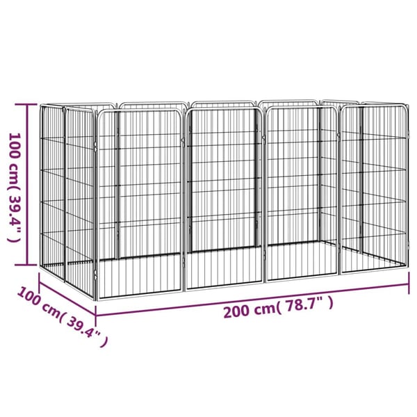 vidaXL 12-panels hundegård 50x100 cm pulverlakeret stål sort