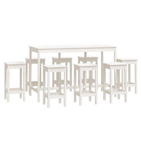 vidaXL Barsett 9 deler hvit heltre furu