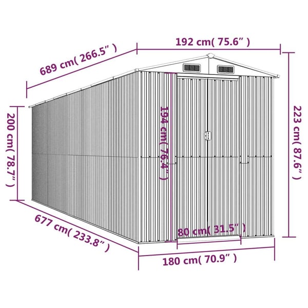 vidaXL haveskur 192x689x223 cm galvaniseret stål grøn