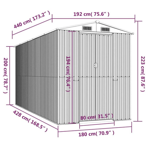 vidaXL haveskur 192x440x223 cm galvaniseret stål lysebrun