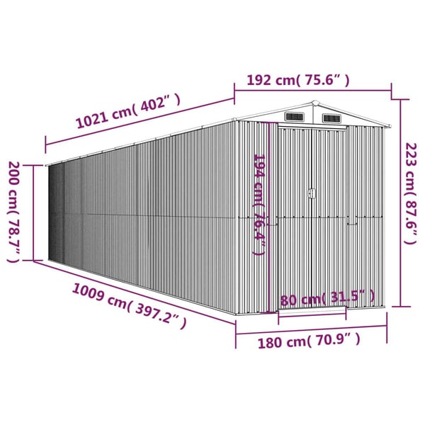 vidaXL haveskur 192x1021x223 cm galvaniseret stål grøn
