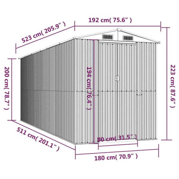 vidaXL haveskur 192x523x223 cm galvaniseret stål lysebrun