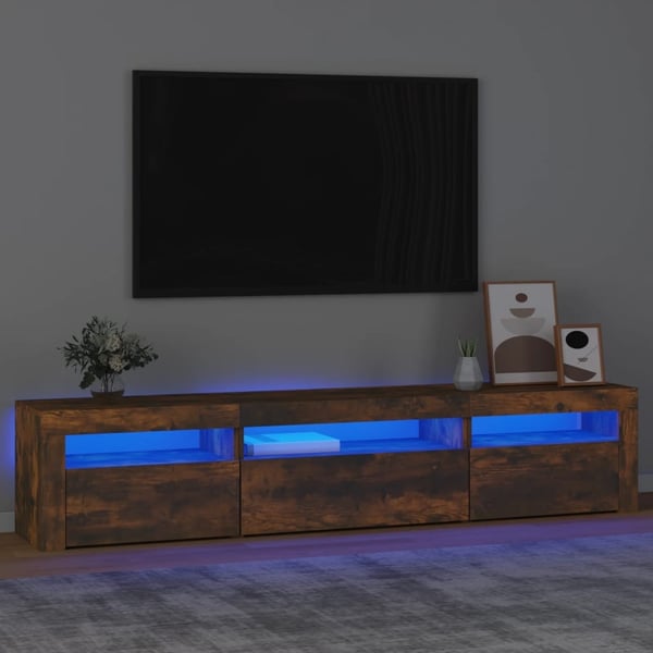 vidaXL TV-benk med LED-lys røkt eik 195 x 35 x 40 cm