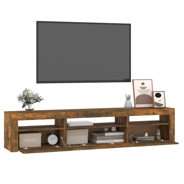 vidaXL TV-benk med LED-lys røkt eik 195 x 35 x 40 cm