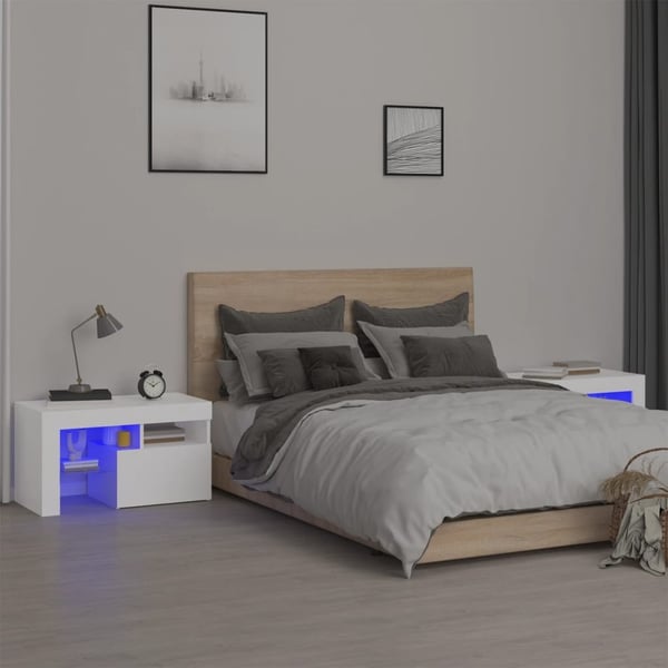 vidaXL sengeborde 2 stk. med LED-lys 70x36,5x40 cm hvid