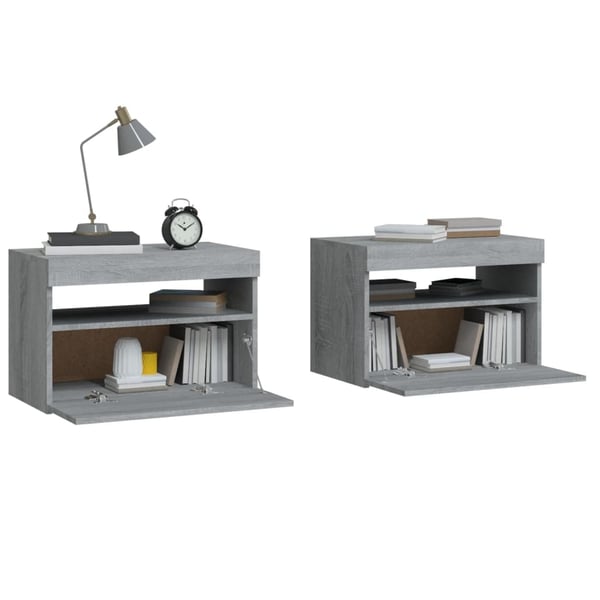 vidaXL Nattbord 2 stk med LED-lys grå sonoma 60x35x40 cm