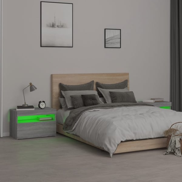 vidaXL Nattbord 2 stk med LED-lys grå sonoma 60x35x40 cm