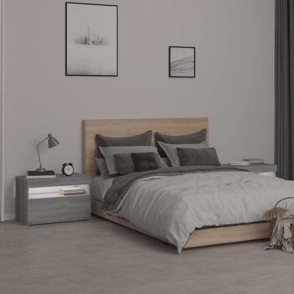 vidaXL Nattbord 2 stk med LED-lys grå sonoma 60x35x40 cm