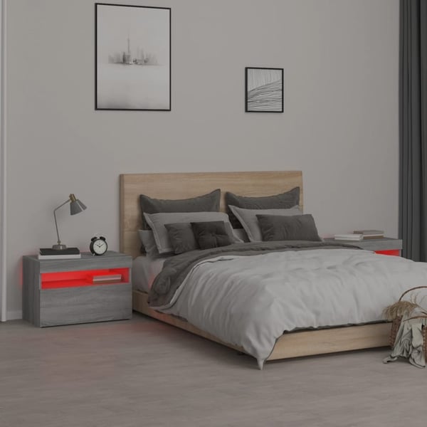 vidaXL Nattbord 2 stk med LED-lys grå sonoma 60x35x40 cm