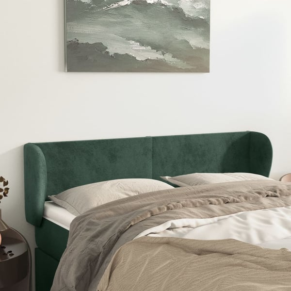 vidaXL sengegavl med kanter 147x23x78/88 cm fløjl mørkegrøn