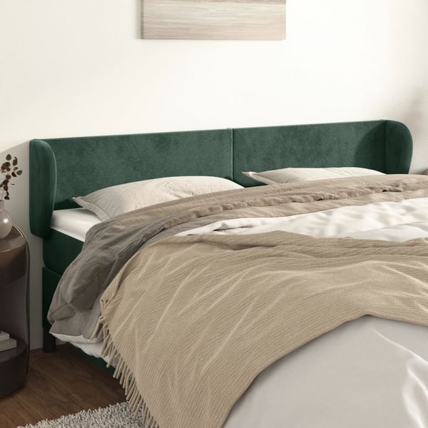 vidaXL sengegavl med kanter 183x23x78/88 cm fløjl mørkegrøn