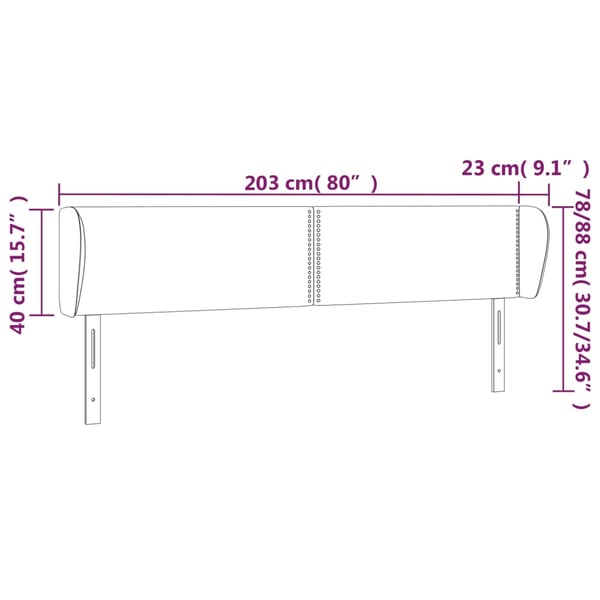 vidaXL sengegavl med kanter 203x23x78/88 cm fløjl lyserød