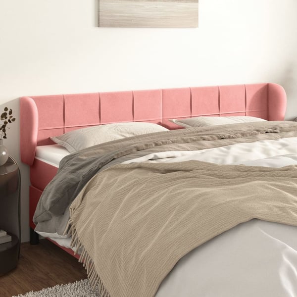 vidaXL sengegavl med kanter 183x23x78/88 cm fløjl lyserød