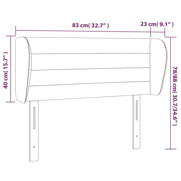 vidaXL sengegavl med kanter 83x23x78/88 cm fløjl lyserød