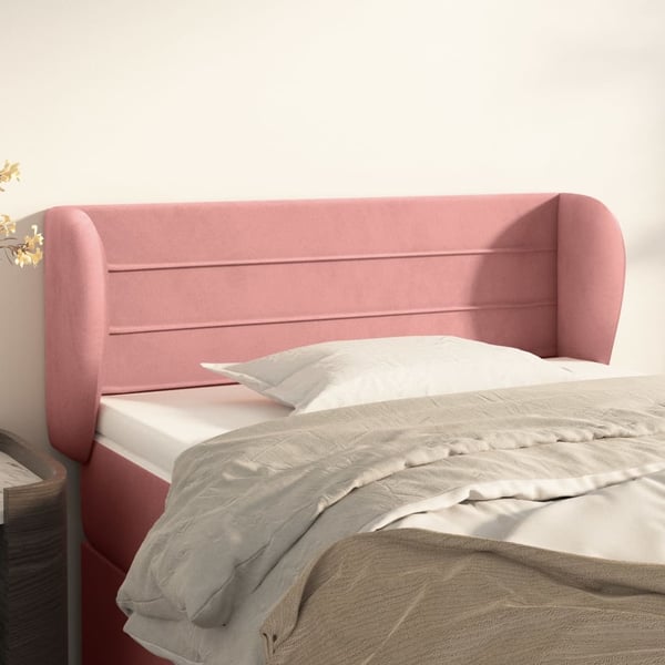 vidaXL sengegavl med kanter 93x23x78/88 cm fløjl lyserød