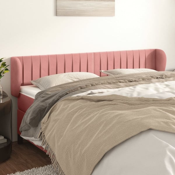 vidaXL sengegavl med kanter 183x23x78/88 cm fløjl lyserød
