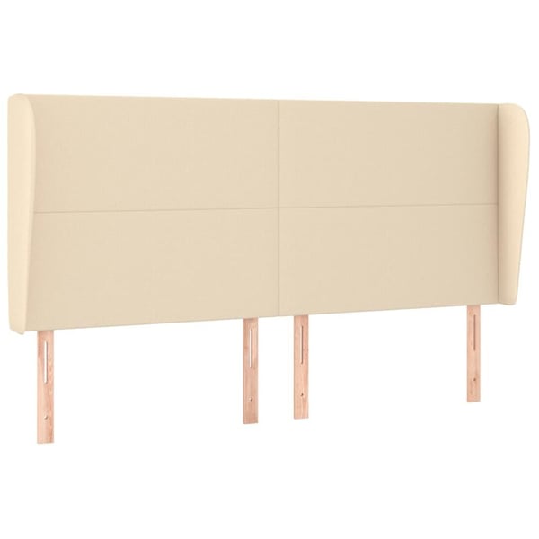 vidaXL sengegavl med kanter 163x23x118/128 cm stof cremefarvet